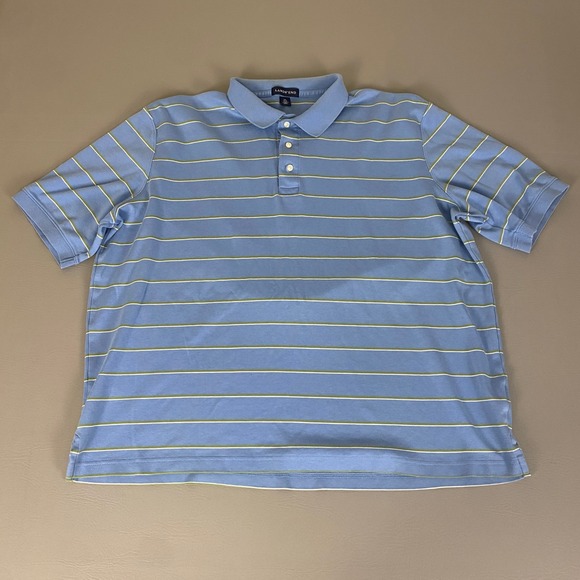 Lands' End Polo Shirt‎ Men's XXL Blue Green Striped Cotton Short Sleeve Casual - Picture 1 of 10